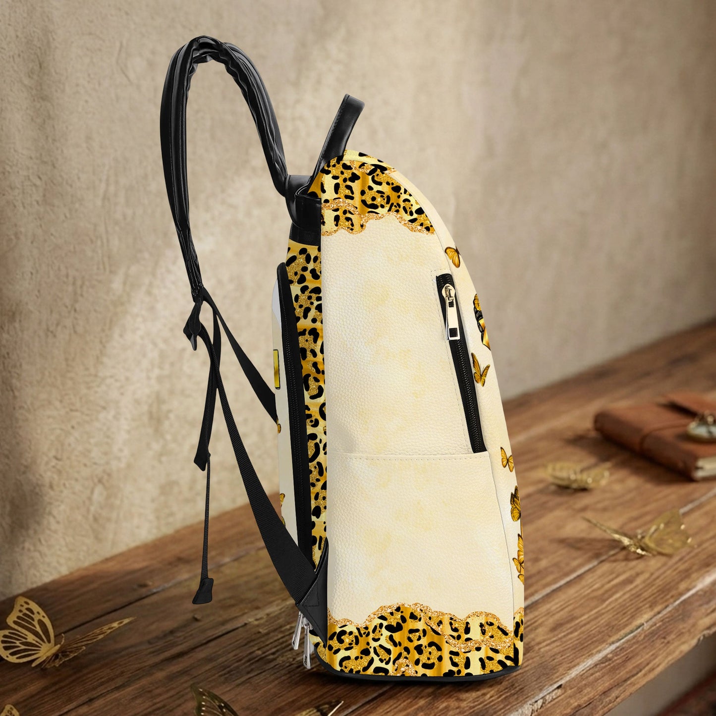 Personalized Black Women Leather PU Backpack QFND6210501