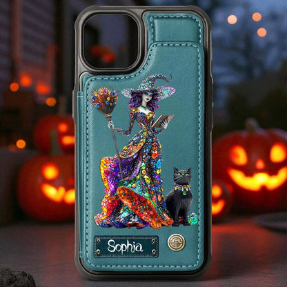 Personalized Witchy & Black Cat Leather Flip Wallet Phone Case Halloween QFHM5200802