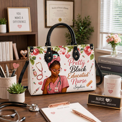 Personalized Nurse Black Women Leather Handbag UKND6040605