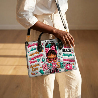 Personalized Nurse Black Women Leather Handbag UKND6050603