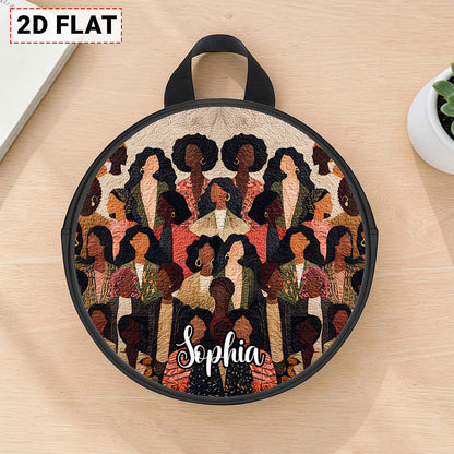 Custom Name Afro Girl PU Leather Round Crossbody Bags THUU6020301