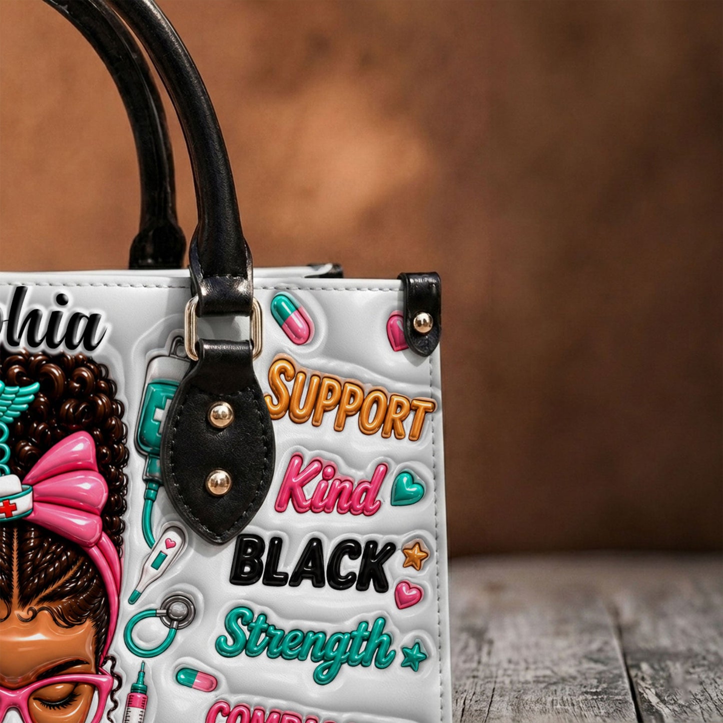 Personalized Nurse Black Women Leather Handbag UKND6050603
