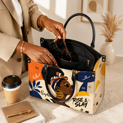 Personalized Black Women Leather PU Leather Handbag, Afro Girl Gifts UKND6220501