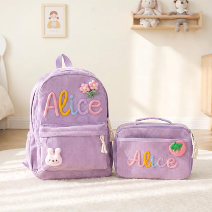 Personalized Kids Embroidery Corduroy Backpack, Children's School Bag UKTD6260602