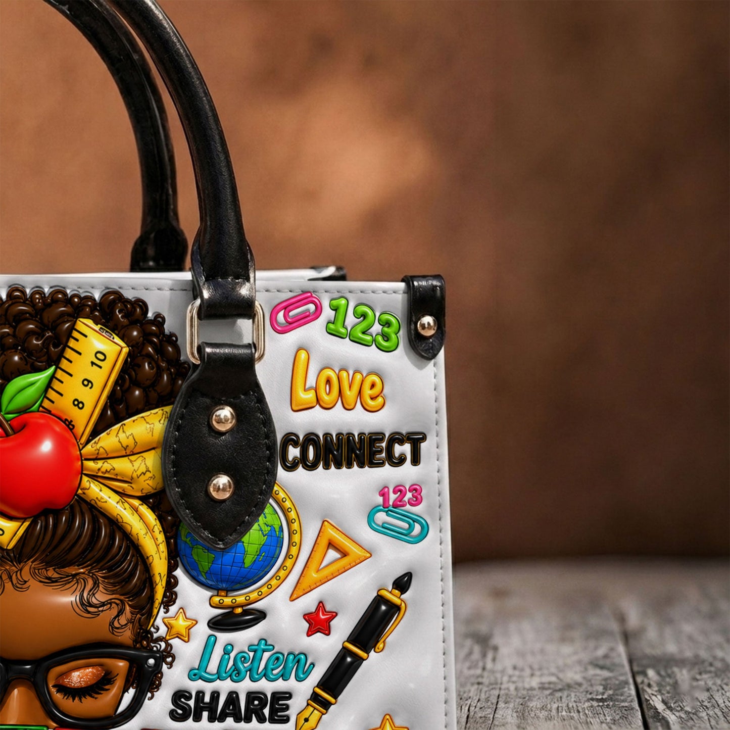 Personalized Teacher Black Women Leather Handbag UKND6080603