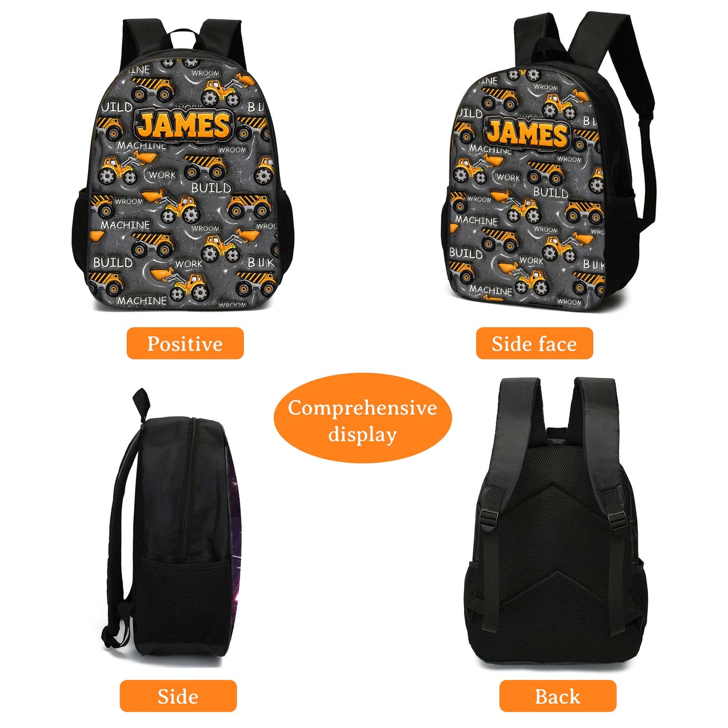 Personalized Back To School Inflat Construction Vehicles Backpack NPHA6030701