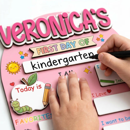 Custom Name First Day Of School Reusable Wooden Sign, Back To School Sign UKTD6080705