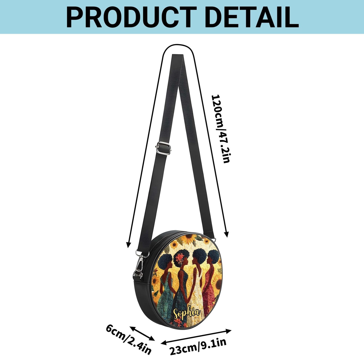 Custom Name Afro Girl PU Leather Round Crossbody Bags THUU6050301