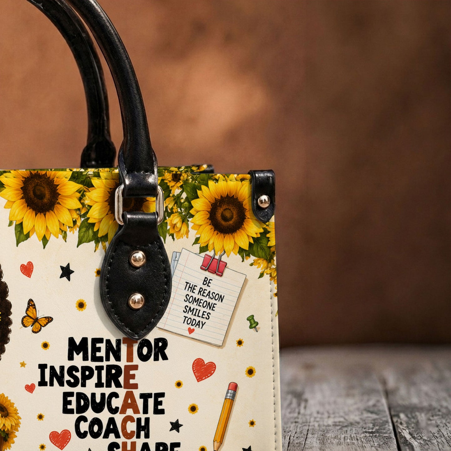 Personalized Teacher Black Women Leather Handbag UKND6030603