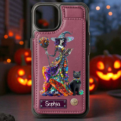 Personalized Witchy & Black Cat Leather Flip Wallet Phone Case Halloween QFHM5200802