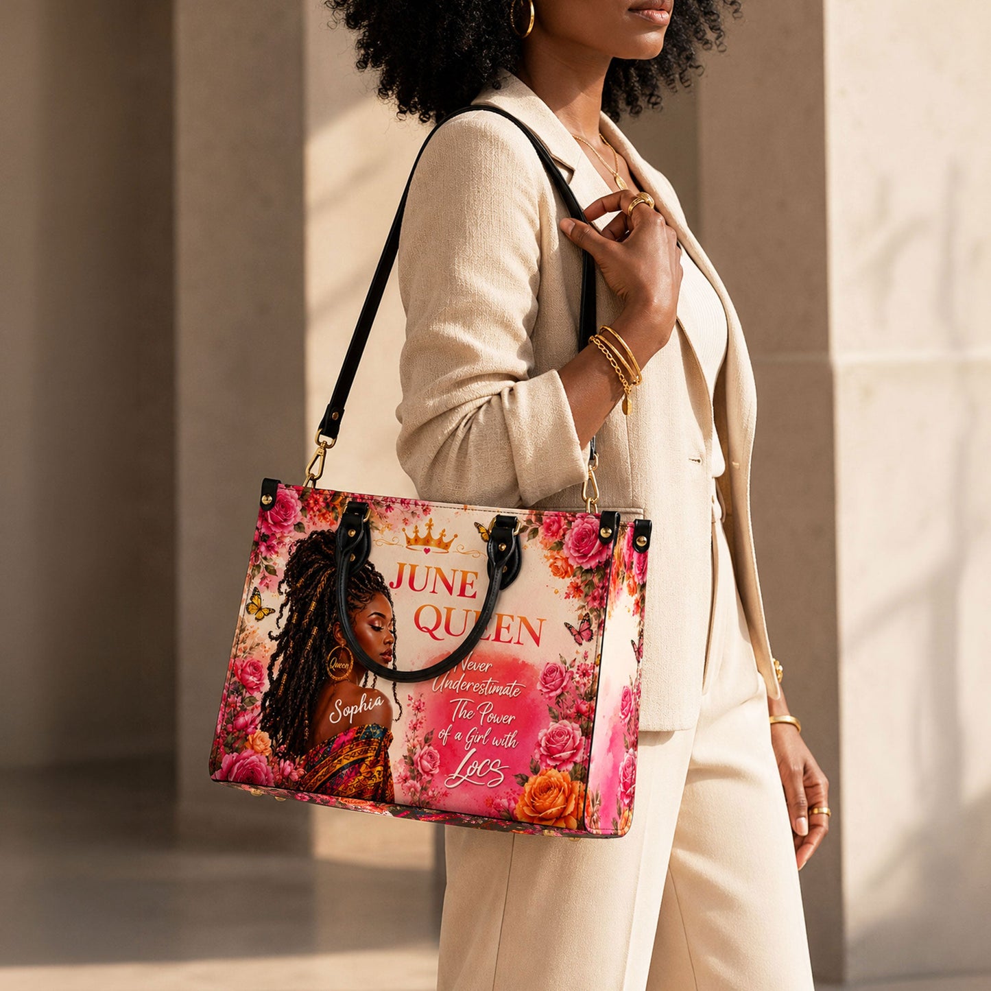 Personalized Birth Month Queen PU Leather Handbag for Black Women QFND6050601
