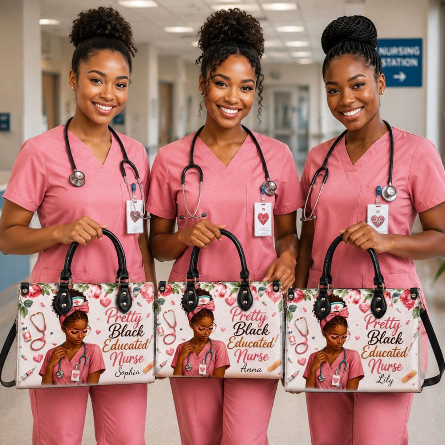 Personalized Nurse Black Women Leather Handbag UKND6040605