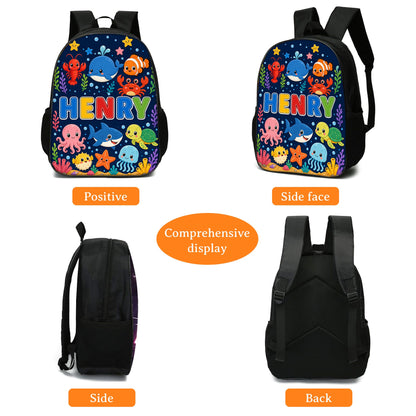 Custom Name Back To School Sea Animals Backpack for Kids PMND6300603