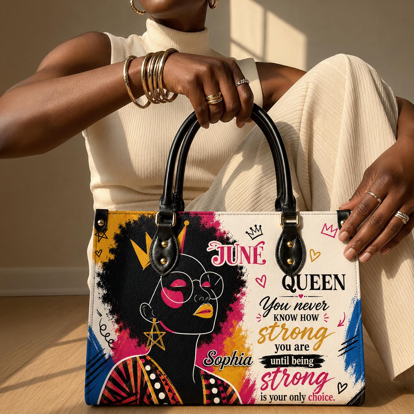 Personalized Birth Month Queen PU Leather Handbag for Black Women QFHA6050602
