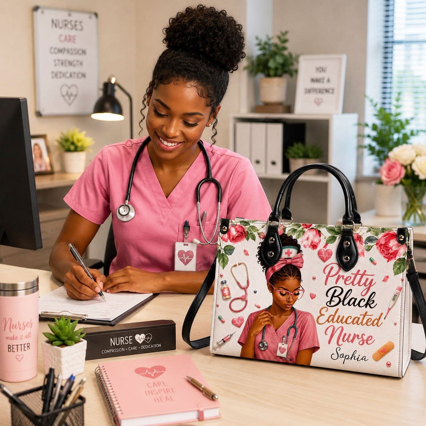 Personalized Nurse Black Women Leather Handbag UKND6040605