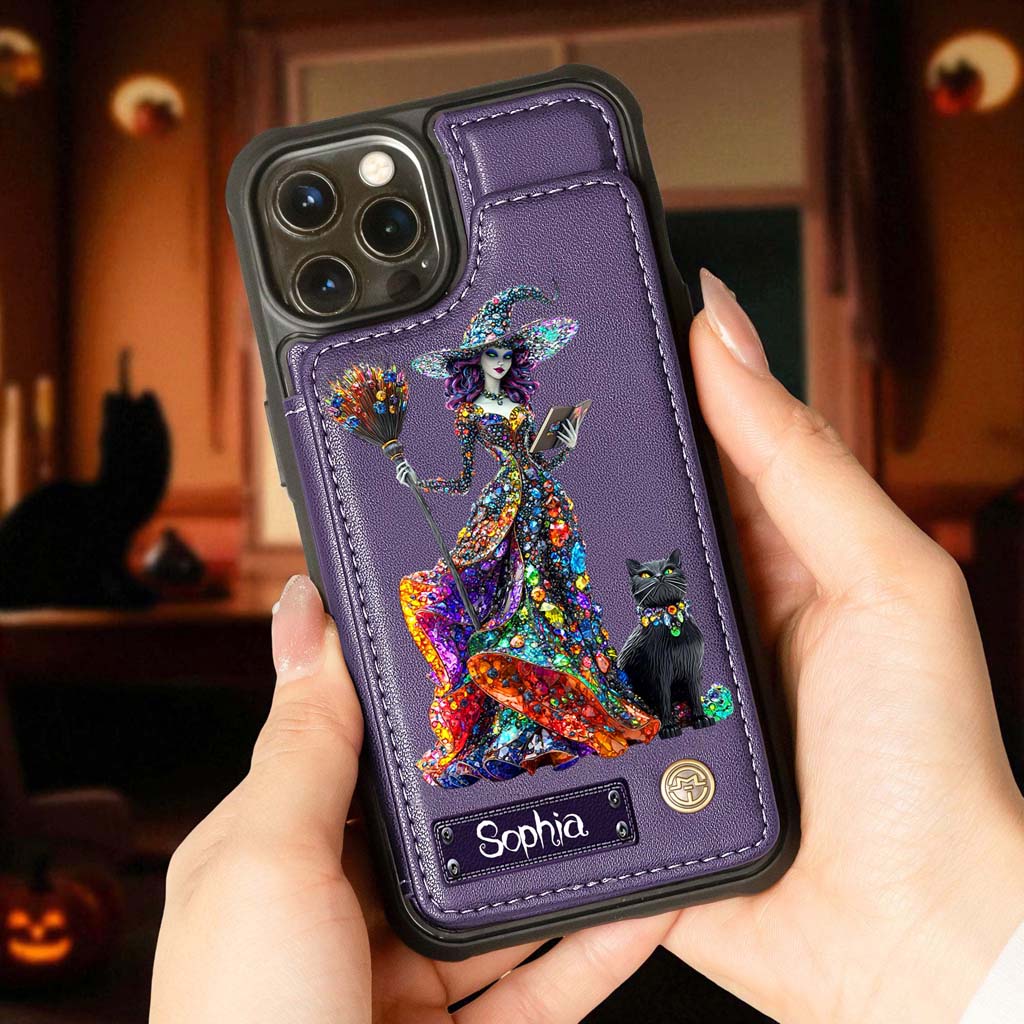 Personalized Witchy & Black Cat Leather Flip Wallet Phone Case Halloween QFHM5200802