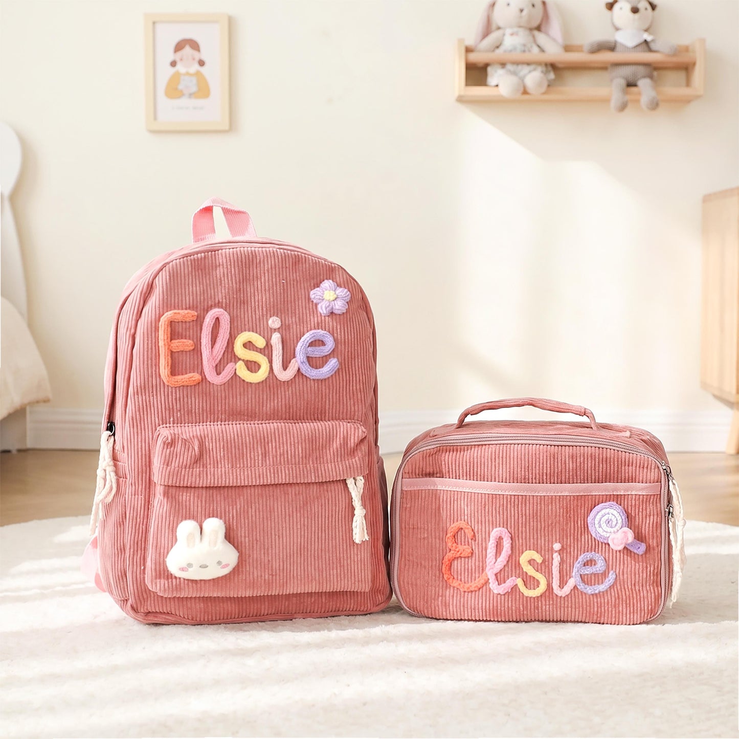 Personalized Kids Embroidery Corduroy Backpack, Children's School Bag UKTD6260602