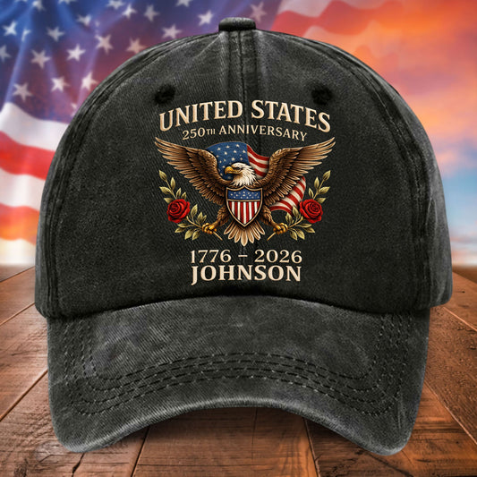 Personalized United State 250th Anniversary Distressed Washed Cotton Printed Hat UKTD6070401