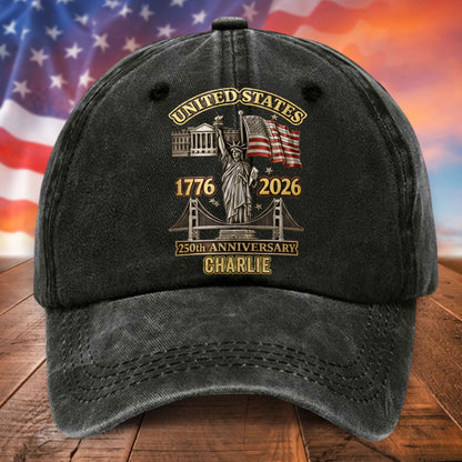 Personalized United State 250th Anniversary Distressed Washed Cotton Printed Hat UKTD6070402