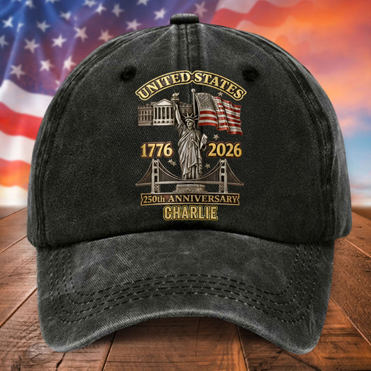 Personalized United State 250th Anniversary Distressed Washed Cotton Printed Hat UKTD6070402