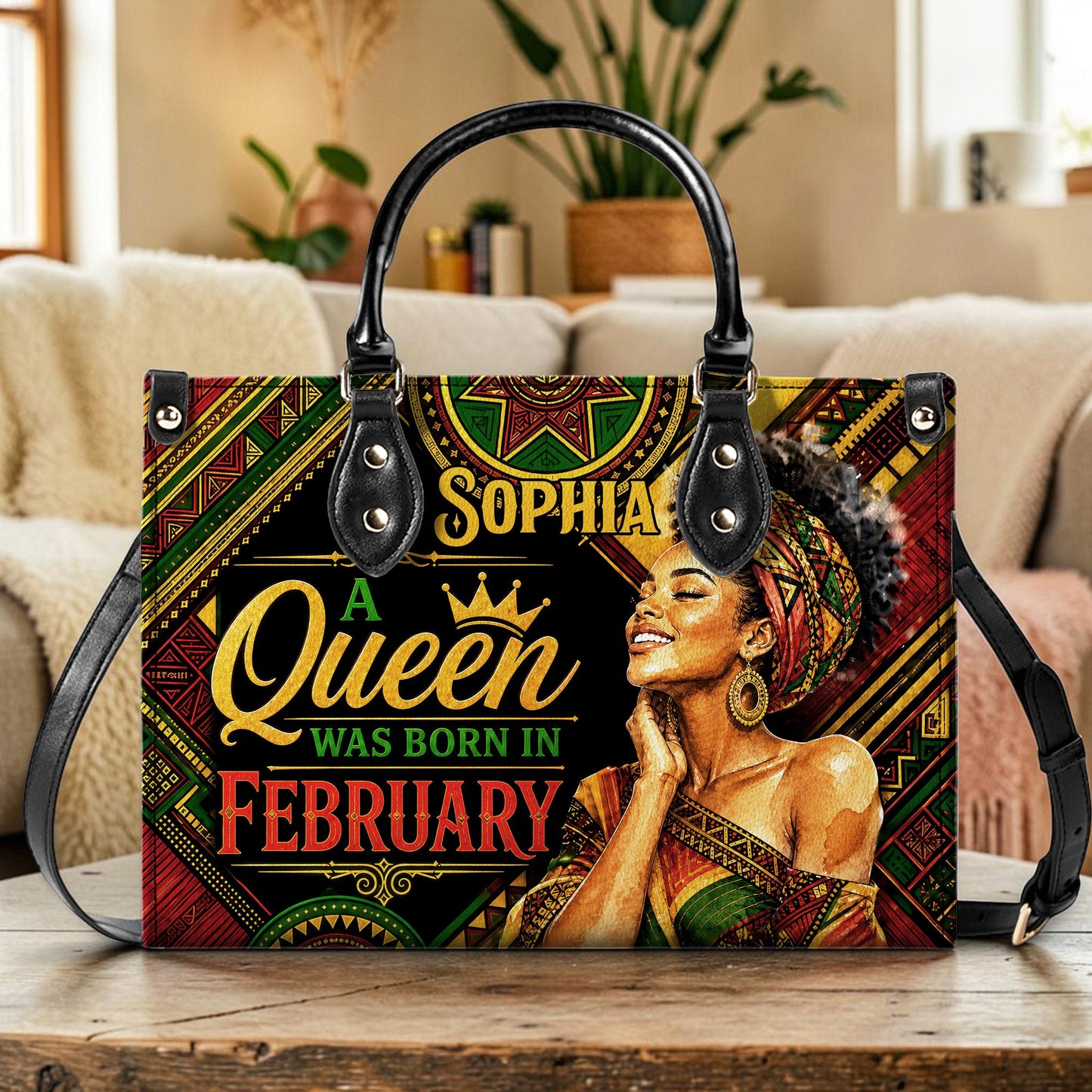 Personalized Birthday Black Women Leather Handbag UKNT6180604