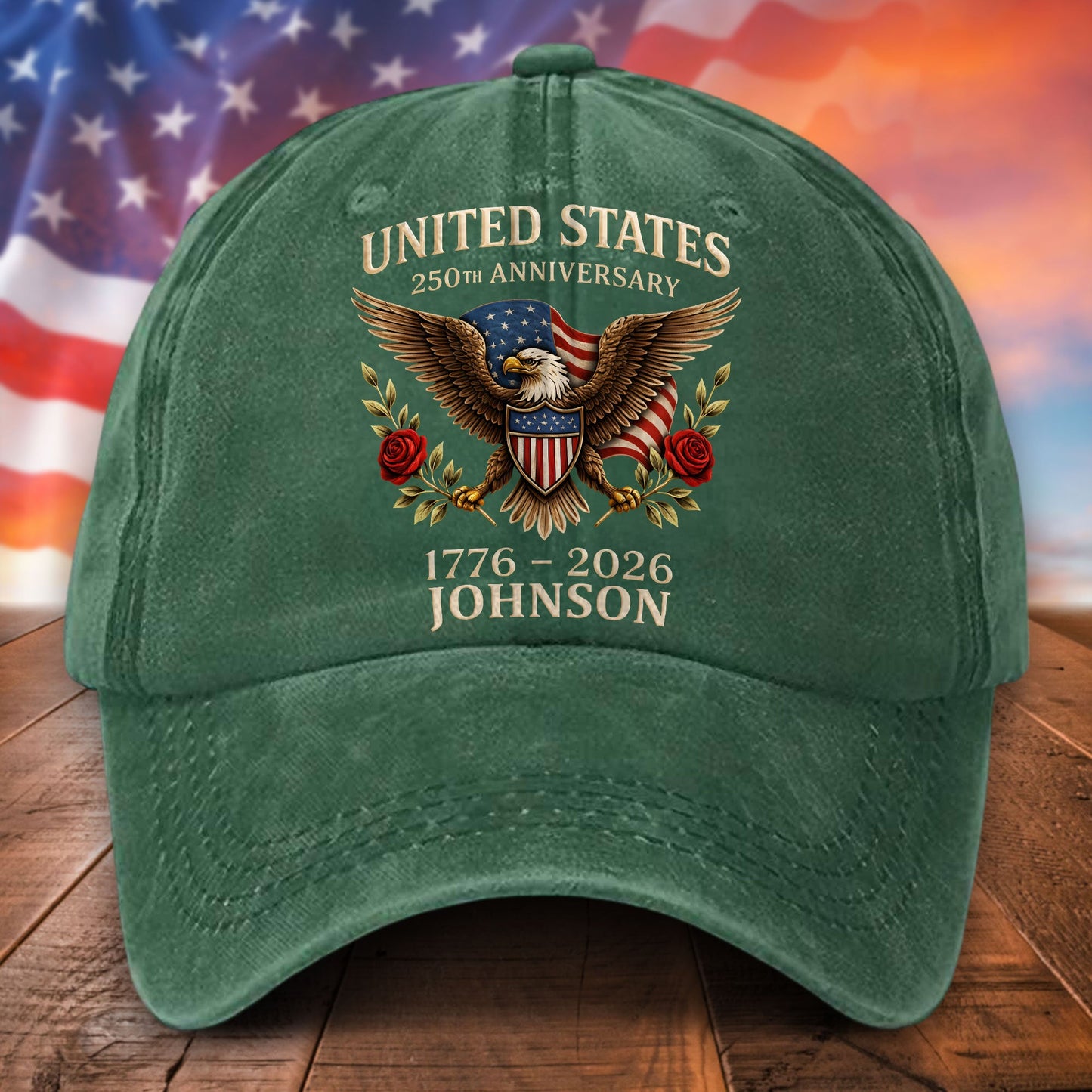 Personalized United State 250th Anniversary Distressed Washed Cotton Printed Hat UKTD6070401