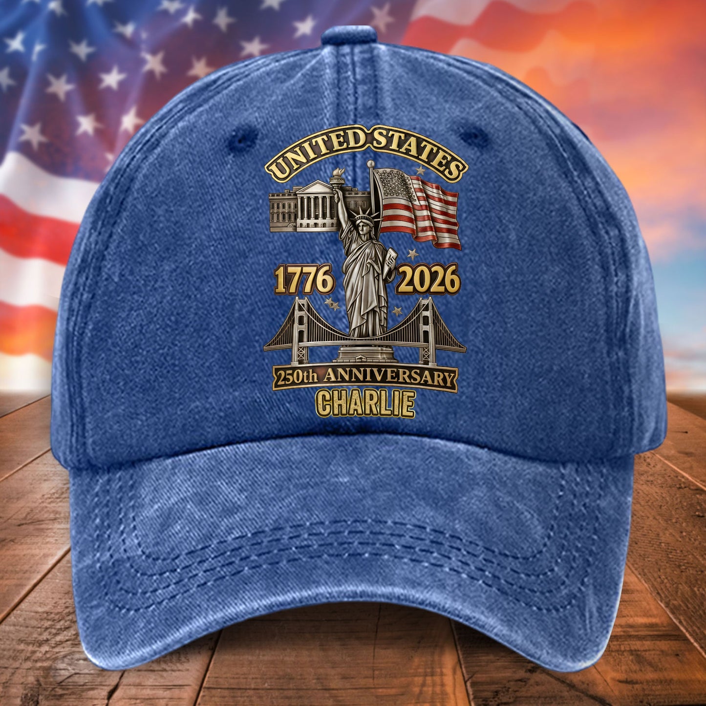 Personalized United State 250th Anniversary Distressed Washed Cotton Printed Hat UKTD6070402