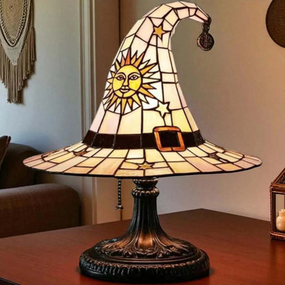 Stained Glass Witch Hat Lamp, Halloween LED Desk Light for Home Bar Cafe Decor QFTD5150805