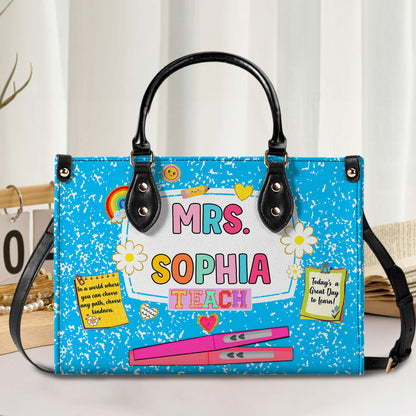 Personalized Teacher PU Leather Handbag, Back To School Gift, First Day Of School, End Of Year Christmas, Teacher Appreciation Bags Gift QFHM4180901