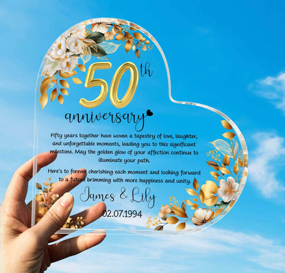 Personalized 50th Wedding Anniversary Heart Acrylic Plaque, Golden Anniversary Gifts, Anniversary Gifts For Parents, Husband, Wife