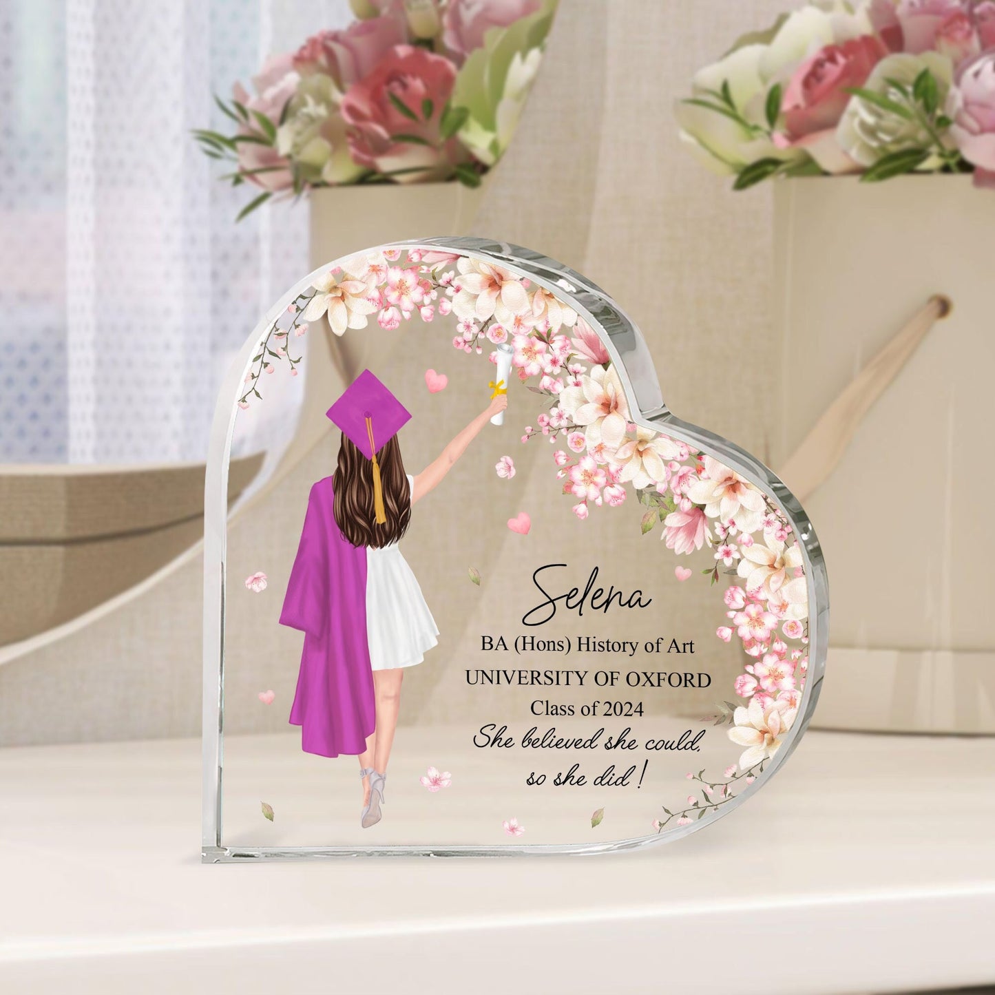 Personalized Graduation Print Heart Acrylic Plaque, College Graduation Gift, High School Graduation Gift,  Graduation Gift For Her