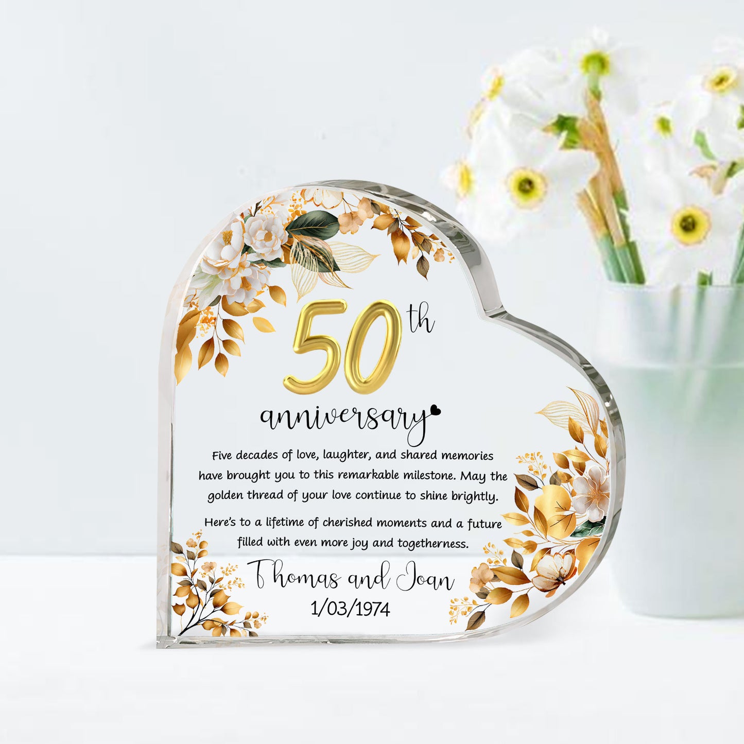 Personalized 50th Wedding Anniversary Heart Acrylic Plaque, Golden Anniversary Gifts, Anniversary Gifts For Parents, Husband, Wife