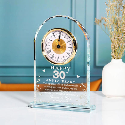 Custom 30th Pearl Anniversary Wedding Gift, 30 Years of Marriage Acrylic Desk Table Clock, 30th Wedding for Couple, Parents, Grandparents
