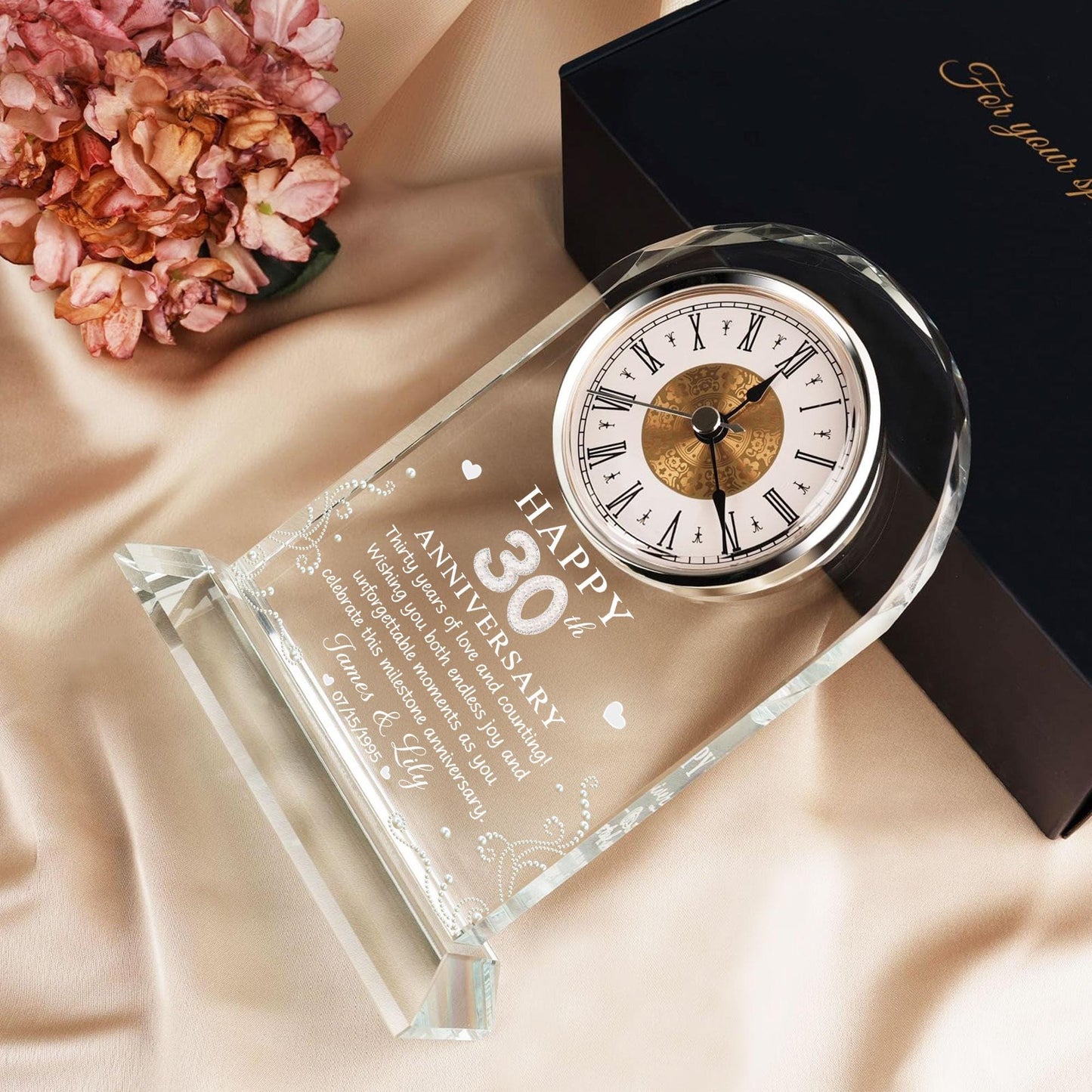 Custom 30th Pearl Anniversary Wedding Gift, 30 Years of Marriage Acrylic Desk Table Clock, 30th Wedding for Couple, Parents, Grandparents