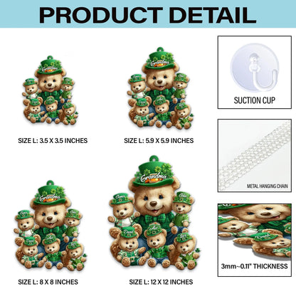 Personalized Grandma and Grandkids Acrylic Window Hanging, Cute Bear Family St Patrick’s Day Ornament, Custom Name Shamrock Gift for Grandma