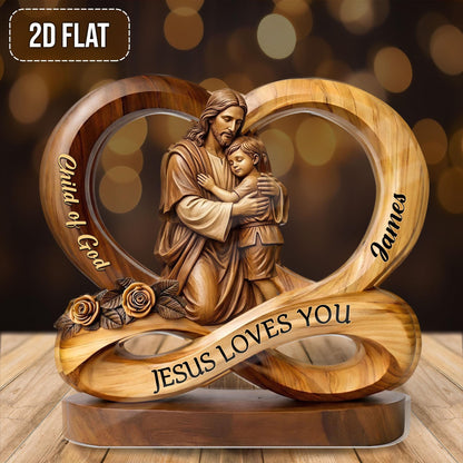 Faux Wood Jesus Loves You Infinity Acrylic Plaque, Personalized Christian Gift, Child of God Custom Name Sign, Religious Home Decor