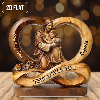 Faux Wood Jesus Loves You Infinity Acrylic Plaque, Personalized Christian Gift, Child of God Custom Name Sign, Religious Home Decor