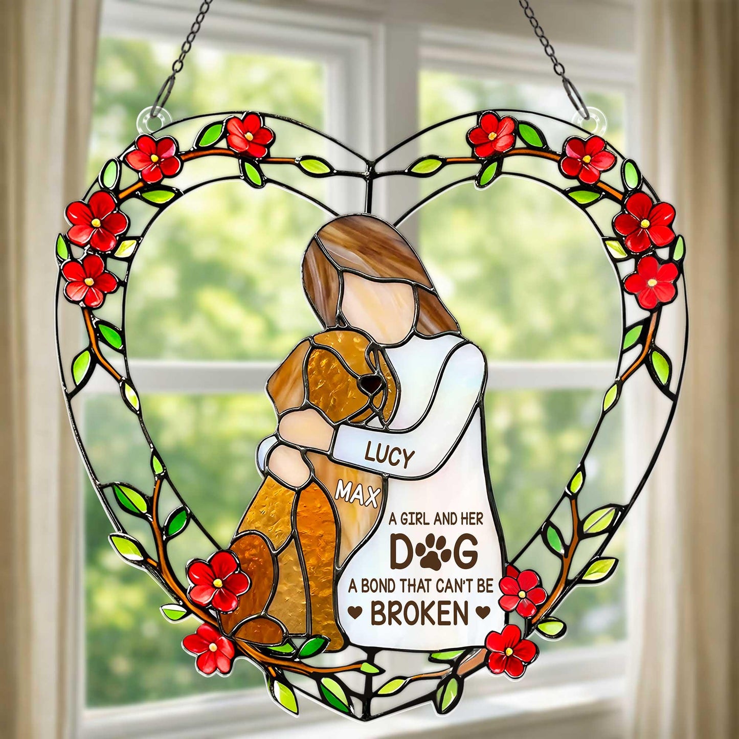 Personalized Girl And Dog Acrylic Suncatcher, Custom Pet Memorial Window Hanging, Dog Lover Gift, Pet Loss Keepsake