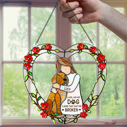 Personalized Girl And Dog Acrylic Suncatcher, Custom Pet Memorial Window Hanging, Dog Lover Gift, Pet Loss Keepsake