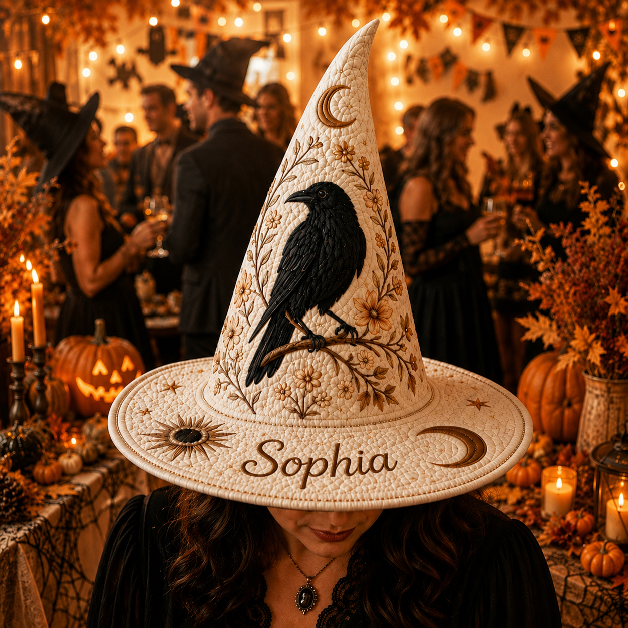 Personalized Raven Halloween Quilted Witch Hat UKND6070813