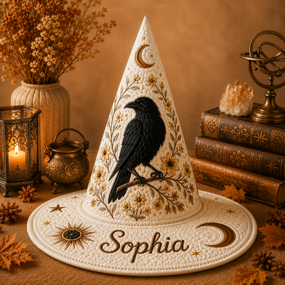Personalized Raven Halloween Quilted Witch Hat UKND6070813