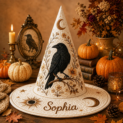 Personalized Raven Halloween Quilted Witch Hat UKND6070813