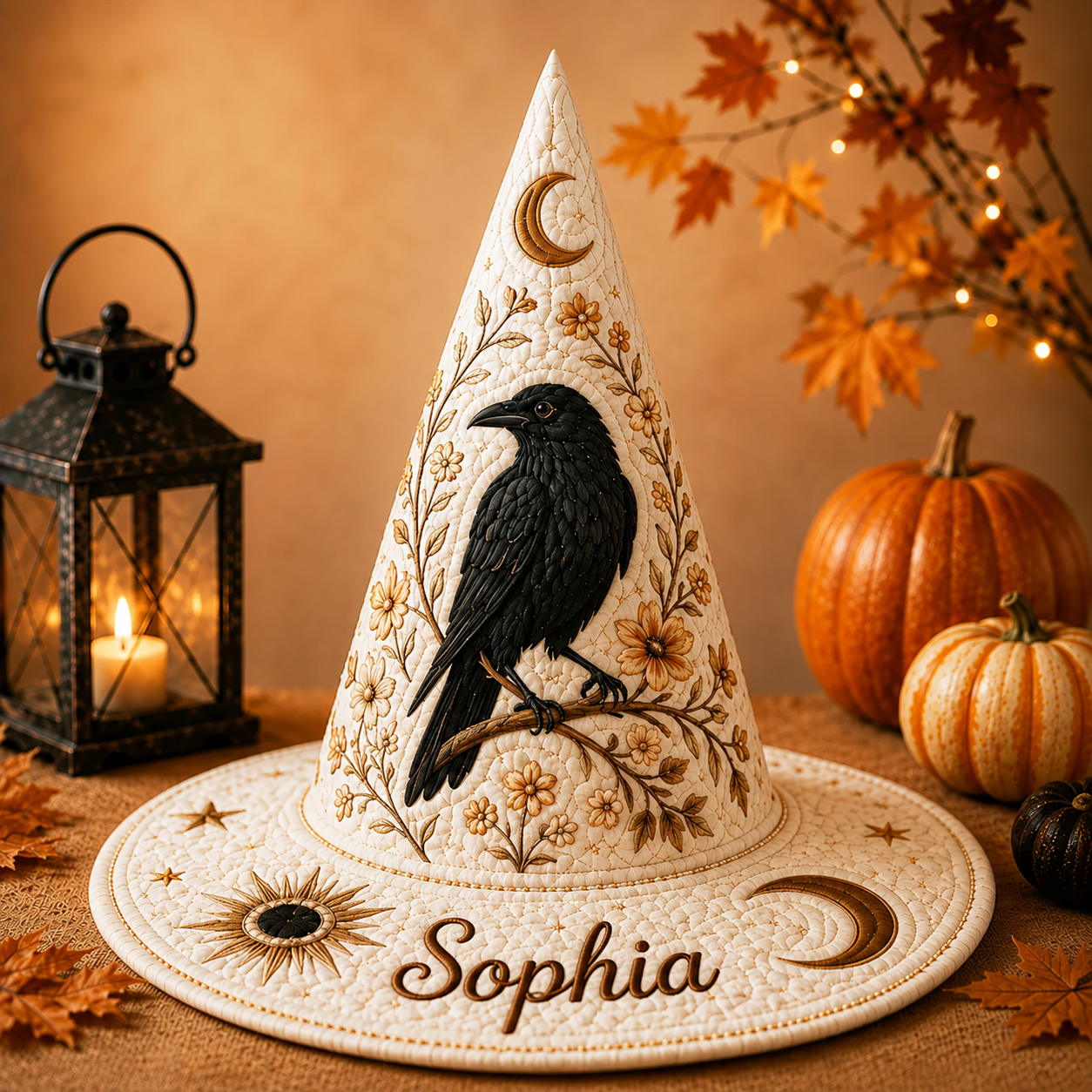 Personalized Raven Halloween Quilted Witch Hat UKND6070813