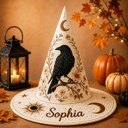 Personalized Raven Halloween Quilted Witch Hat UKND6070813