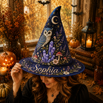 Personalized Owl Halloween Quilted Witch Hat UKND6070810