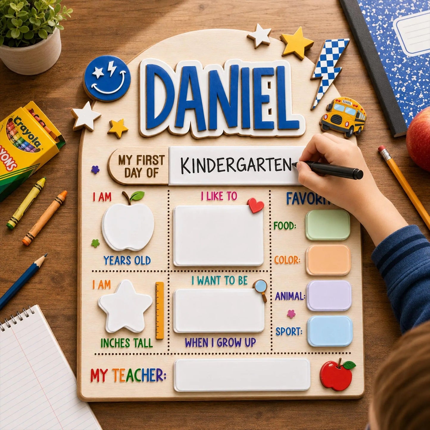 Custom Name First Day Of School Reusable Wooden Sign, Back To School Sign UKTD6080704