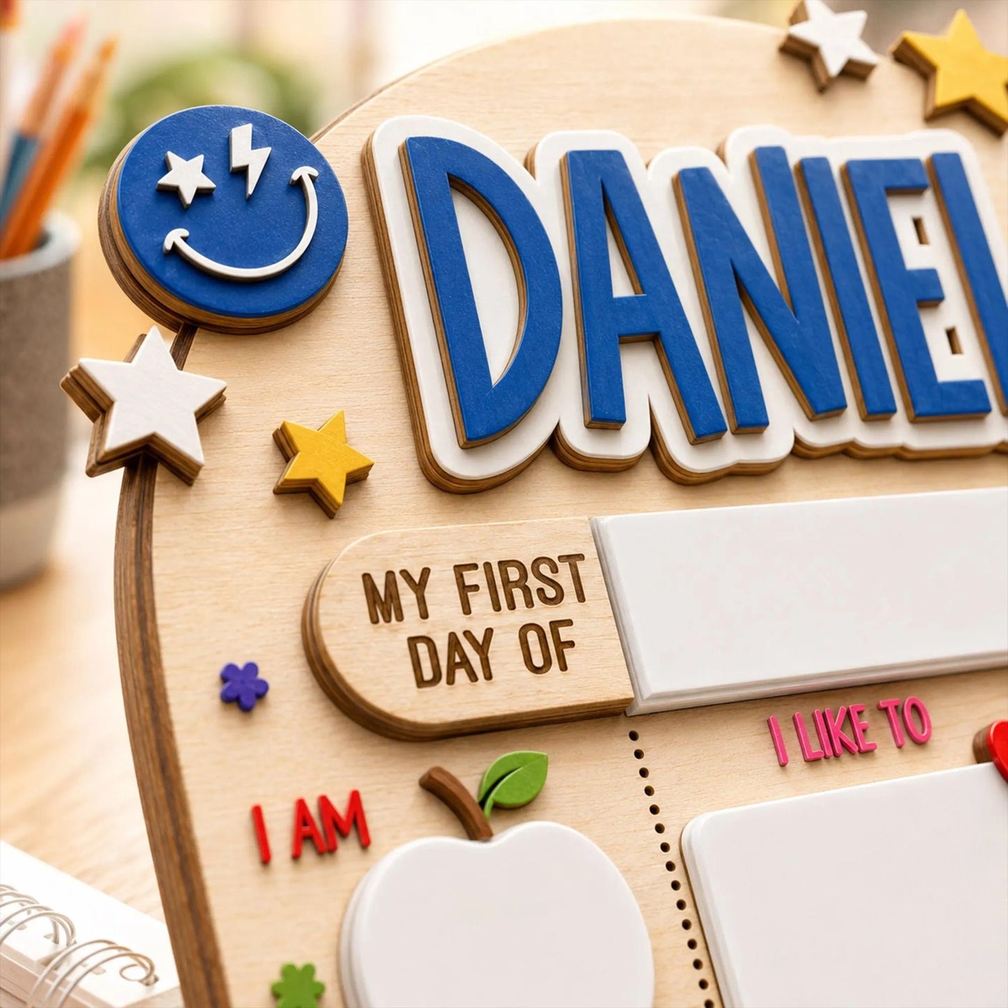 Custom Name First Day Of School Reusable Wooden Sign, Back To School Sign UKTD6080704