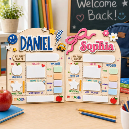 Custom Name First Day Of School Reusable Wooden Sign, Back To School Sign UKTD6080704