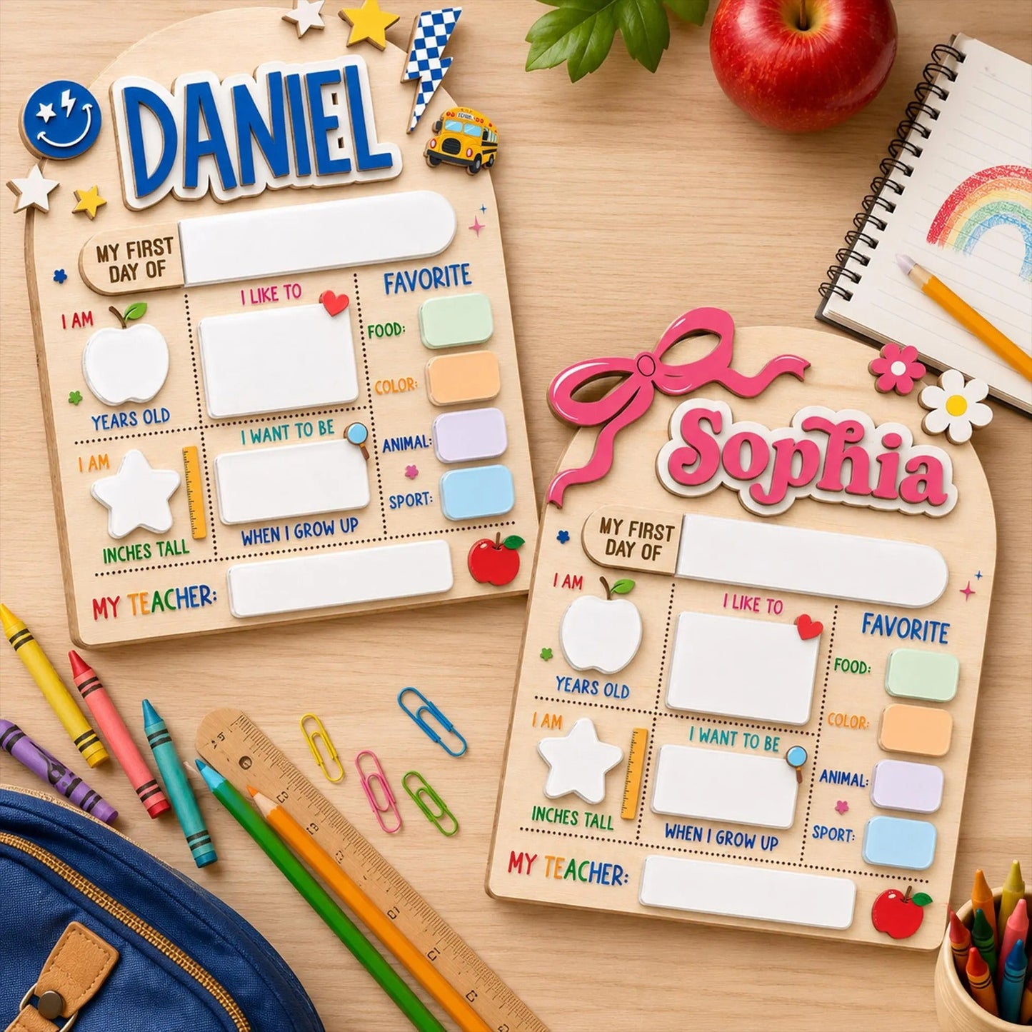 Custom Name First Day Of School Reusable Wooden Sign, Back To School Sign UKTD6080704