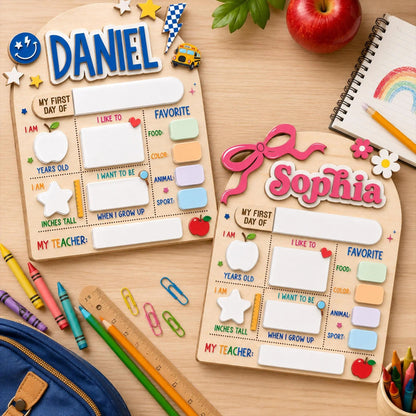 Custom Name First Day Of School Reusable Wooden Sign, Back To School Sign UKTD6080704